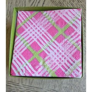 Caspari Napkins Paper Cocktail Napkins Guest Paper Towels Pink Plaid VINTAGE NOS
